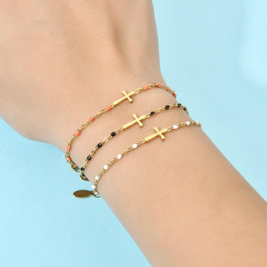 Stainless Steel Beaded Cross Bracelet